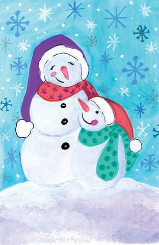 Happy Snowman and Baby White Modern Wood Framed Art Print with Double Matting by Seay, Anne