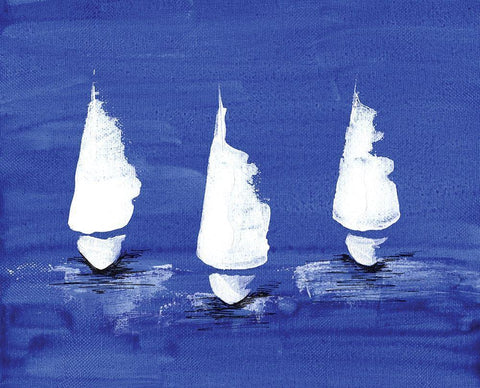 Sailboats at Night White Modern Wood Framed Art Print with Double Matting by Seay, Anne