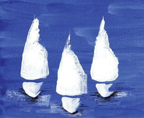 Sailboats at Night II White Modern Wood Framed Art Print with Double Matting by Seay, Anne
