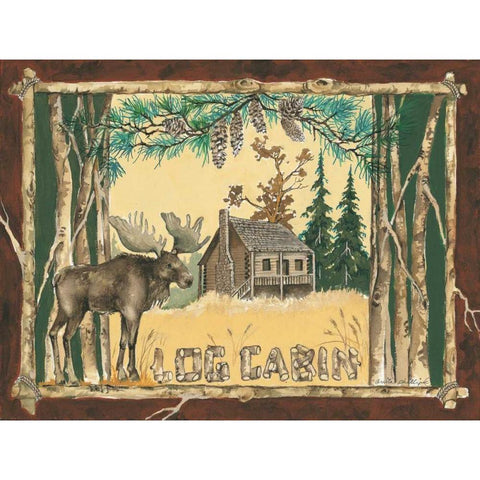 Log Cabin Moose Gold Ornate Wood Framed Art Print with Double Matting by Phillips, Anita