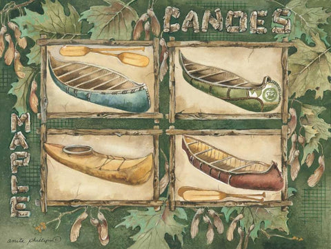 Maple Canoes Black Ornate Wood Framed Art Print with Double Matting by Phillips, Anita