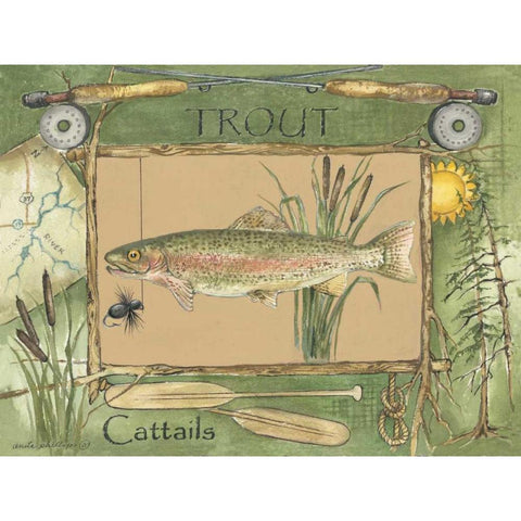 Trout Black Modern Wood Framed Art Print with Double Matting by Phillips, Anita