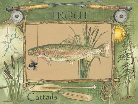 Trout White Modern Wood Framed Art Print with Double Matting by Phillips, Anita