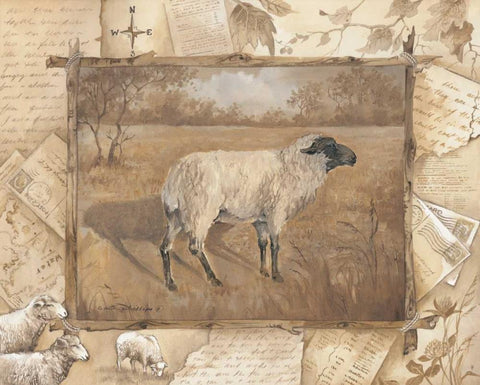 Sheep Black Ornate Wood Framed Art Print with Double Matting by Phillips, Anita