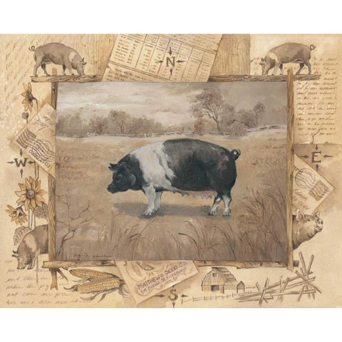 Pig Gold Ornate Wood Framed Art Print with Double Matting by Phillips, Anita