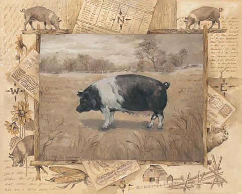 Pig Black Ornate Wood Framed Art Print with Double Matting by Phillips, Anita