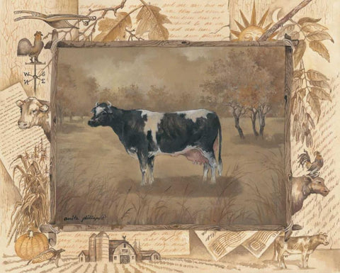 Cow White Modern Wood Framed Art Print with Double Matting by Phillips, Anita
