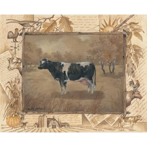 Cow Black Modern Wood Framed Art Print with Double Matting by Phillips, Anita