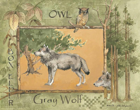 Gray Wolf Black Ornate Wood Framed Art Print with Double Matting by Phillips, Anita