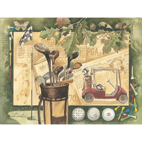 Golf Cart Black Modern Wood Framed Art Print with Double Matting by Phillips, Anita