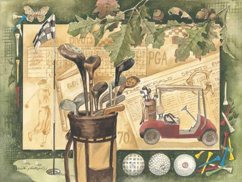 Golf Cart Black Ornate Wood Framed Art Print with Double Matting by Phillips, Anita