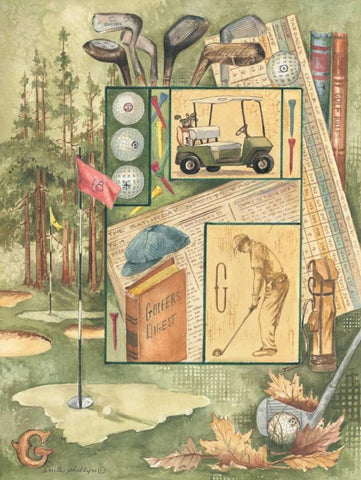 Golfers Digest Black Ornate Wood Framed Art Print with Double Matting by Phillips, Anita