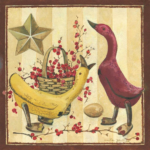 Wooden Ducks I Gold Ornate Wood Framed Art Print with Double Matting by Phillips, Anita