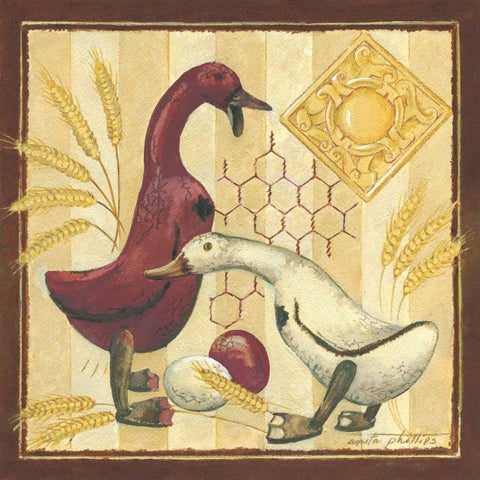 Wooden Ducks II Gold Ornate Wood Framed Art Print with Double Matting by Phillips, Anita