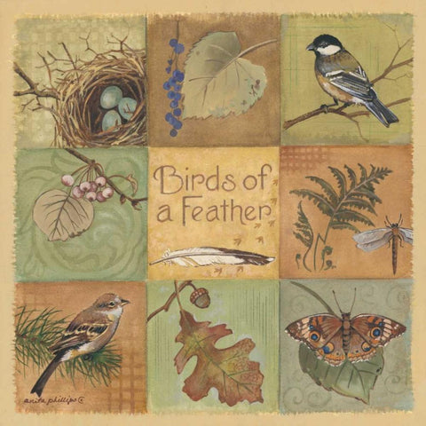 Birds of a Feather Gold Ornate Wood Framed Art Print with Double Matting by Phillips, Anita