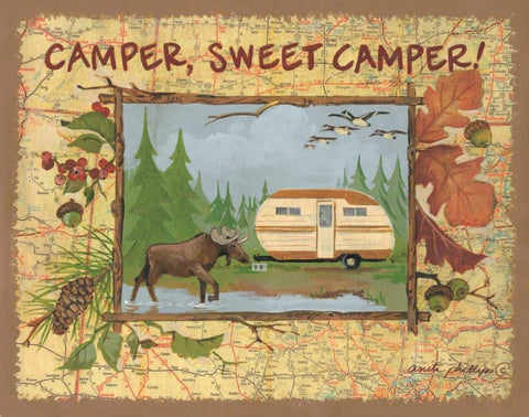 Camper Sweet Camper Black Ornate Wood Framed Art Print with Double Matting by Phillips, Anita