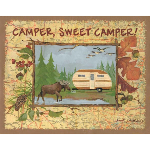 Camper Sweet Camper Black Modern Wood Framed Art Print by Phillips, Anita