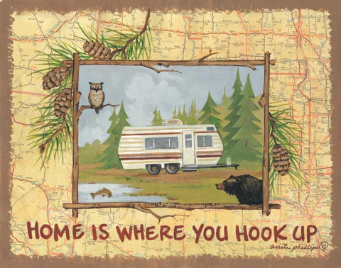 Home is Where You Hook Up White Modern Wood Framed Art Print with Double Matting by Phillips, Anita
