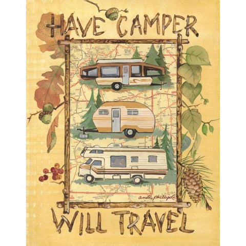 Have Camper White Modern Wood Framed Art Print by Phillips, Anita