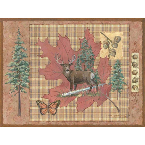 Deer Leaf Black Modern Wood Framed Art Print by Phillips, Anita