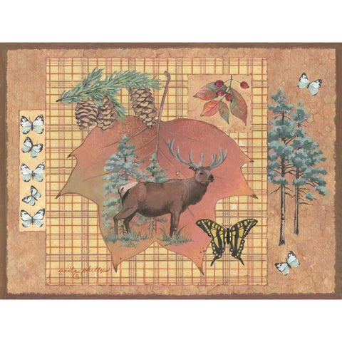 Elk Leaf Black Modern Wood Framed Art Print with Double Matting by Phillips, Anita