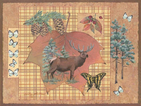 Elk Leaf White Modern Wood Framed Art Print with Double Matting by Phillips, Anita