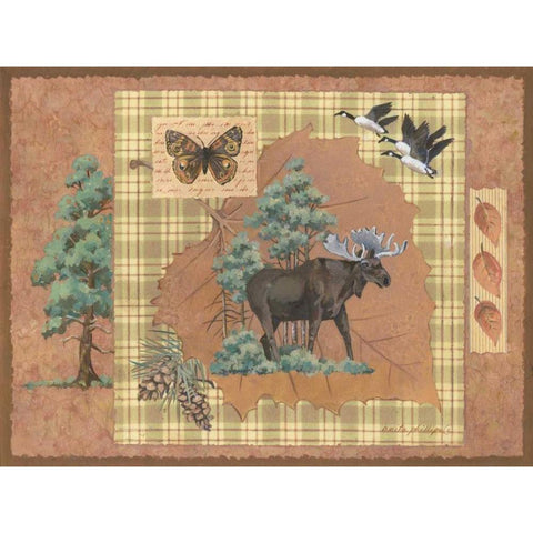 Moose Leaf Gold Ornate Wood Framed Art Print with Double Matting by Phillips, Anita