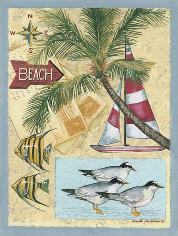 Beach Black Ornate Wood Framed Art Print with Double Matting by Phillips, Anita