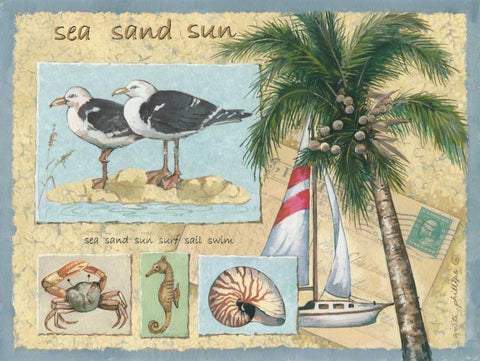 Sea-Sand-Sun Black Ornate Wood Framed Art Print with Double Matting by Phillips, Anita