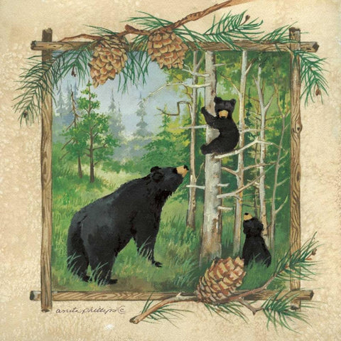 Black Bears II Black Modern Wood Framed Art Print by Phillips, Anita