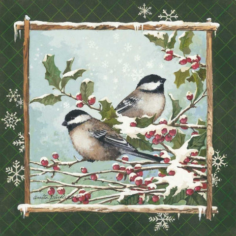 Winter Chickadees Black Ornate Wood Framed Art Print with Double Matting by Phillips, Anita