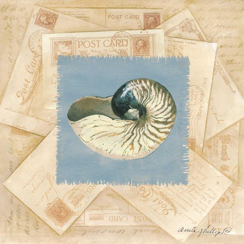Shell Postcard Gold Ornate Wood Framed Art Print with Double Matting by Phillips, Anita