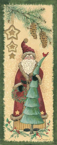 Santa with Tree Black Ornate Wood Framed Art Print with Double Matting by Phillips, Anita