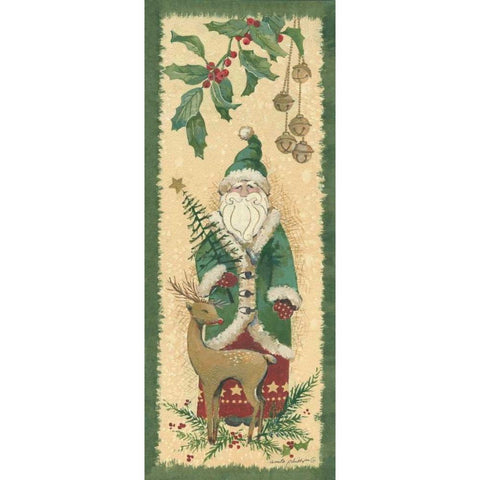 Santa with Reindeer Gold Ornate Wood Framed Art Print with Double Matting by Phillips, Anita