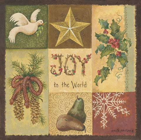 Joy to the World Black Ornate Wood Framed Art Print with Double Matting by Phillips, Anita