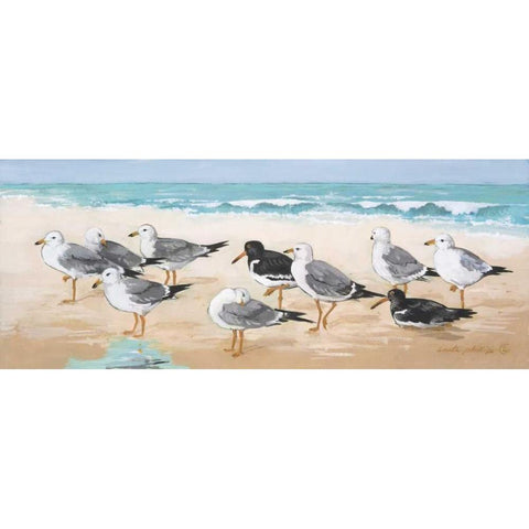 Seagulls and Sand White Modern Wood Framed Art Print by Phillips, Anita