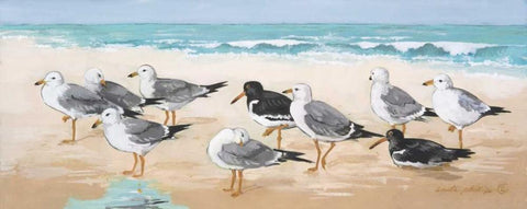 Seagulls and Sand Black Ornate Wood Framed Art Print with Double Matting by Phillips, Anita