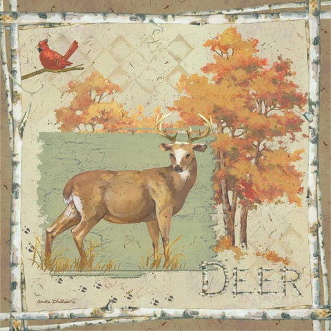 Deer Black Ornate Wood Framed Art Print with Double Matting by Phillips, Anita