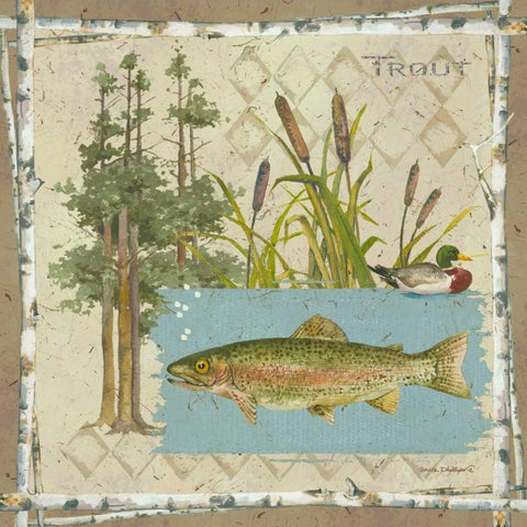 Trout Gold Ornate Wood Framed Art Print with Double Matting by Phillips, Anita