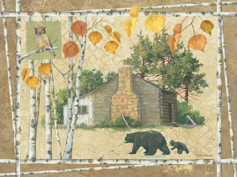 Bear Cabin White Modern Wood Framed Art Print with Double Matting by Phillips, Anita