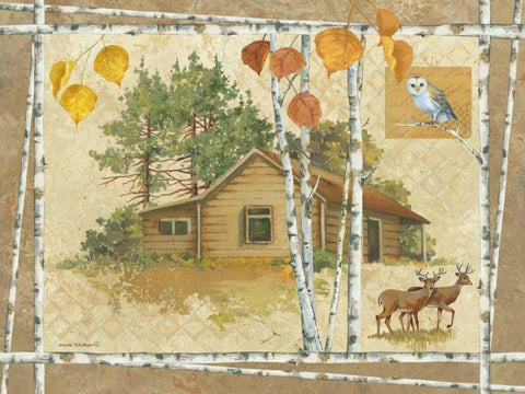 Deer Cabin White Modern Wood Framed Art Print with Double Matting by Phillips, Anita