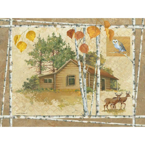 Deer Cabin Black Modern Wood Framed Art Print with Double Matting by Phillips, Anita