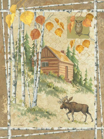 Moose Cabin Black Ornate Wood Framed Art Print with Double Matting by Phillips, Anita
