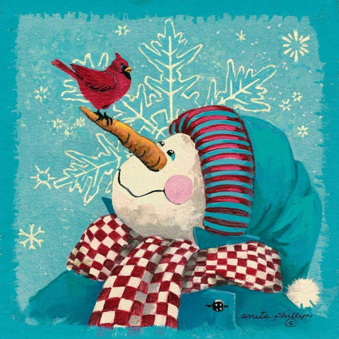 The Visitor - Aqua White Modern Wood Framed Art Print with Double Matting by Phillips, Anita