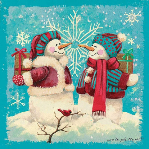 Gift Exchange - Aqua Black Ornate Wood Framed Art Print with Double Matting by Phillips, Anita