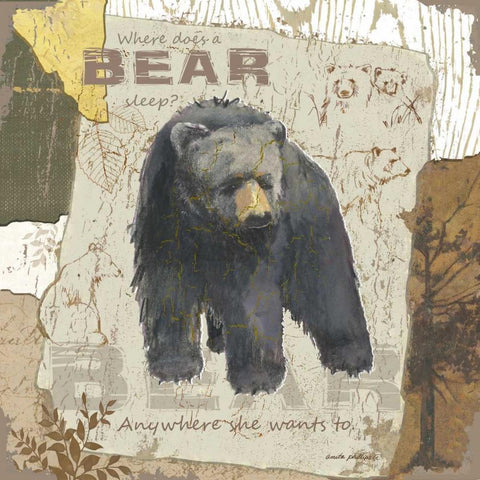 Bear Sleep Black Modern Wood Framed Art Print by Phillips, Anita