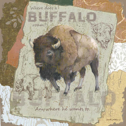Buffalo Roam Gold Ornate Wood Framed Art Print with Double Matting by Phillips, Anita