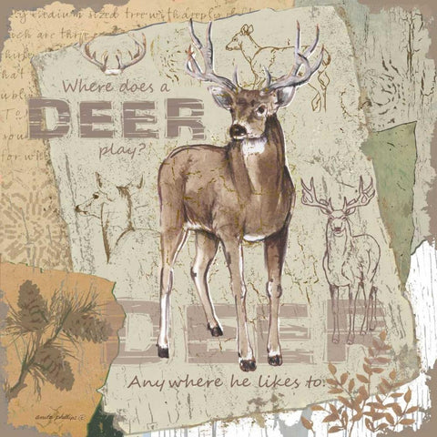 Deer Play Gold Ornate Wood Framed Art Print with Double Matting by Phillips, Anita