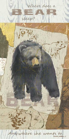 Bear Sleep White Modern Wood Framed Art Print with Double Matting by Phillips, Anita