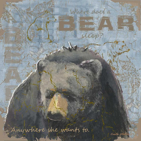 Where Does a Bear Sleep White Modern Wood Framed Art Print with Double Matting by Phillips, Anita